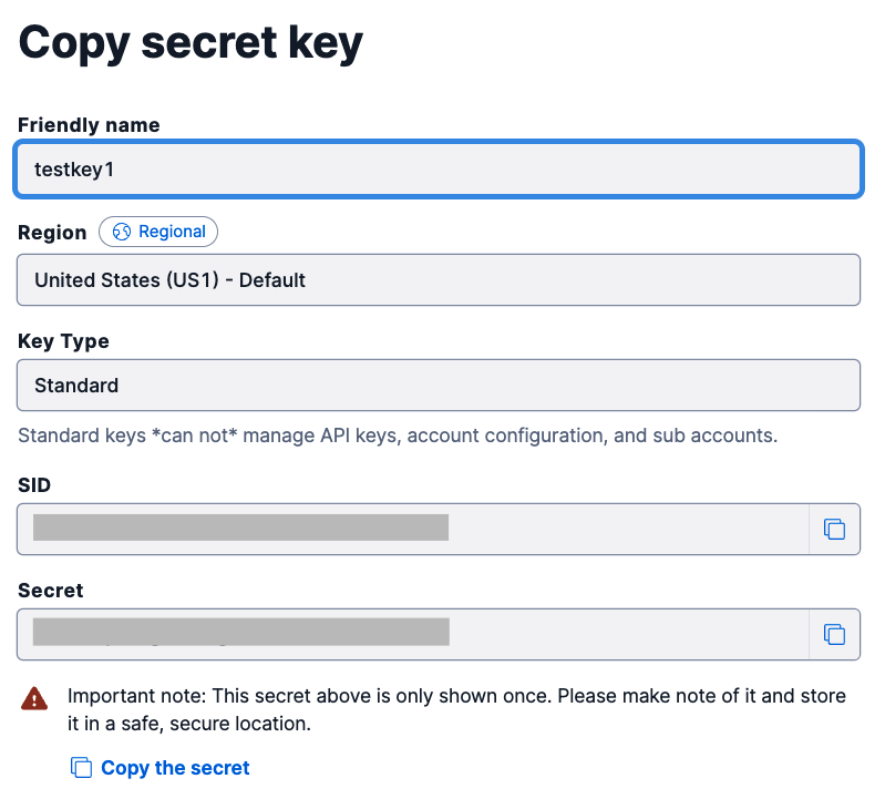 Copying the Twilio API key